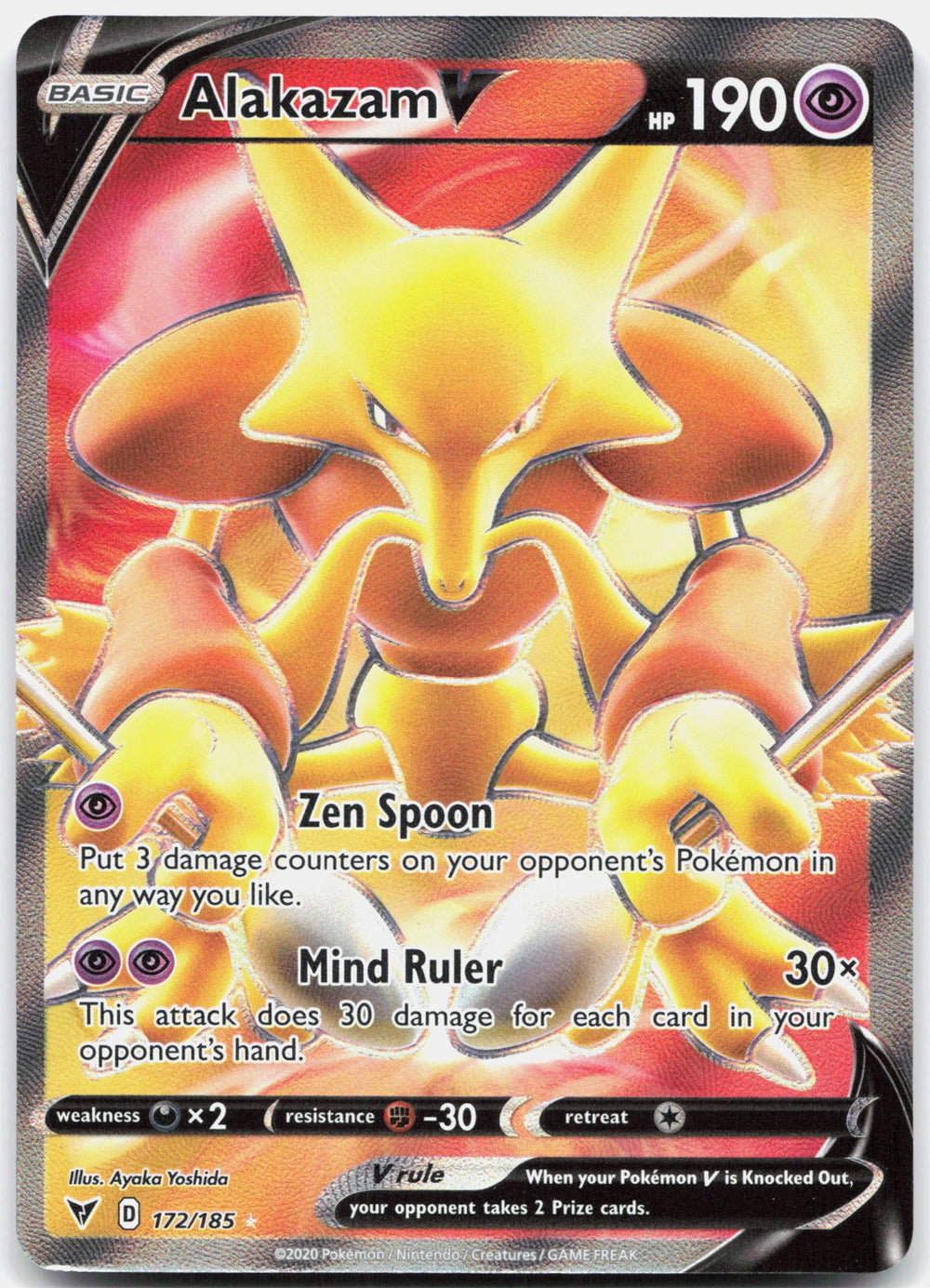 Alakazam V (Full Art) Holo Ultra Rare SWSH04: Vivid Voltage 172/185 NM
